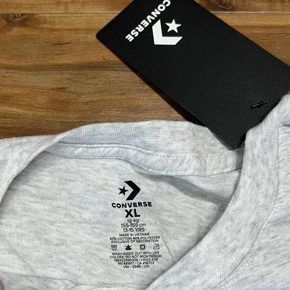 Converse Retro Collegiate Graphic T-Shirt Classic All Star Kids XL Gray Blue NEW
